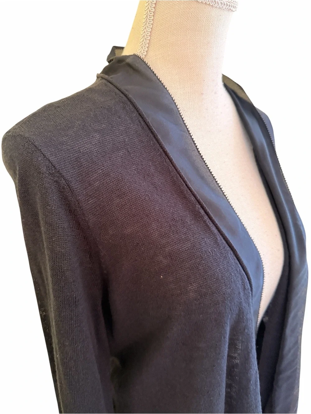 Eileen Fisher Black Lightweight Black Linen/Silk Open-Front Cardigan Sweater M